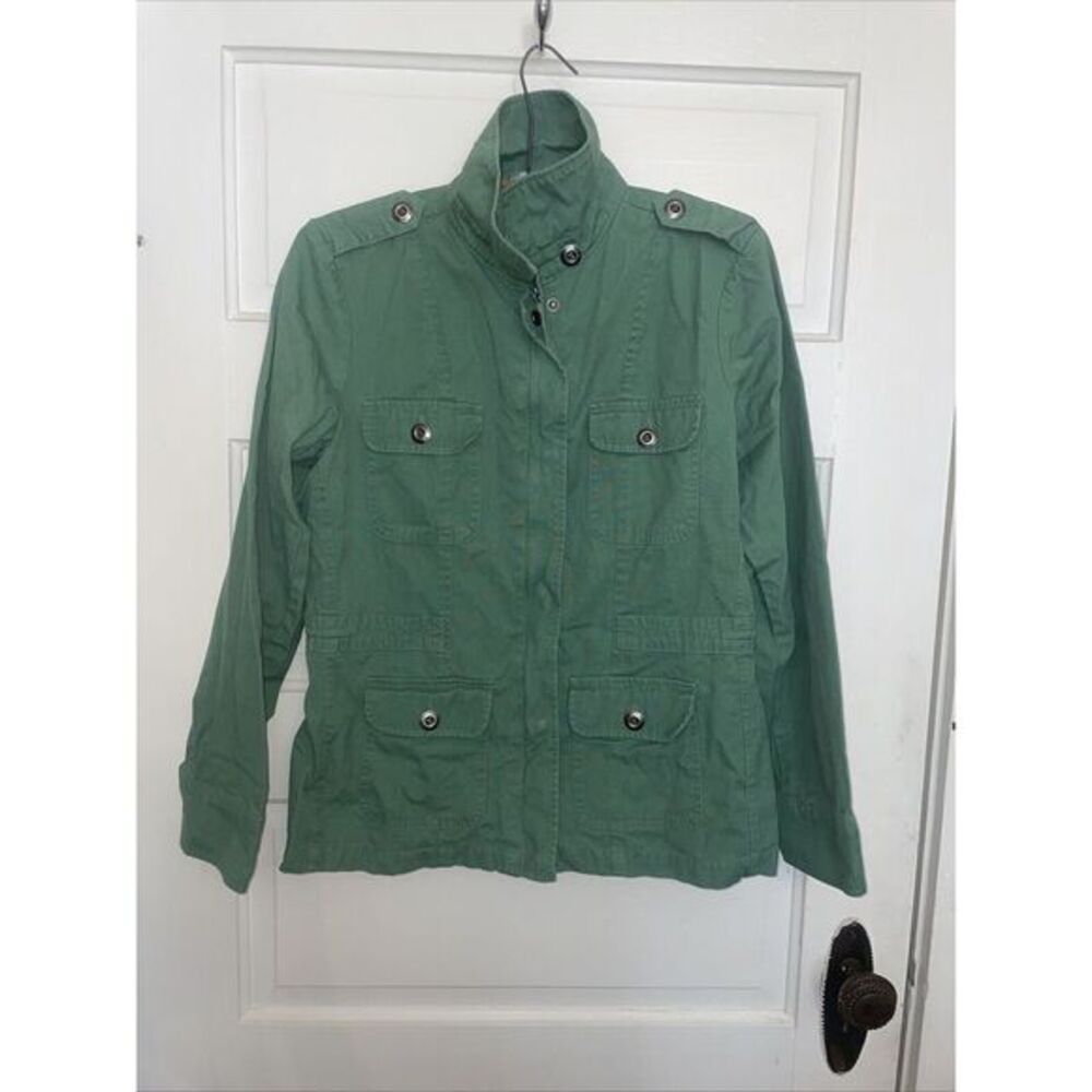 Highly Stylized Green Zipper And Button Up Jacket Size 10